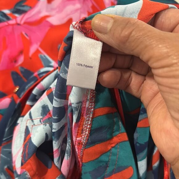 Jennifer Lopez Tropical print Red and Blue Romper with Mandarin Collar Size 16 - Picture 12 of 14